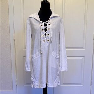 Ralph Lauren White Terry Lace-Up Swim Cover-Up